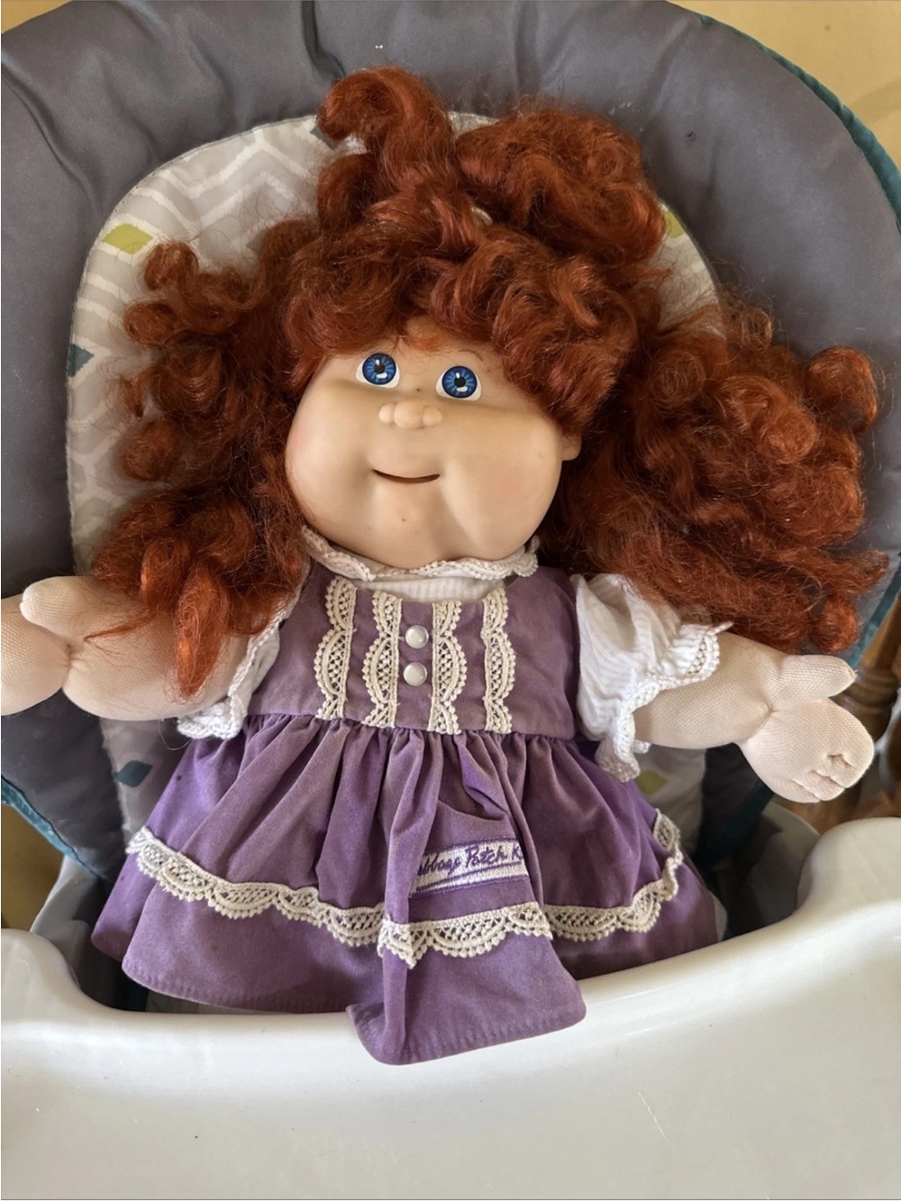 Cabbage Patch Kid Doll Red Hair in Original Purple Dress 1987 Coleco
